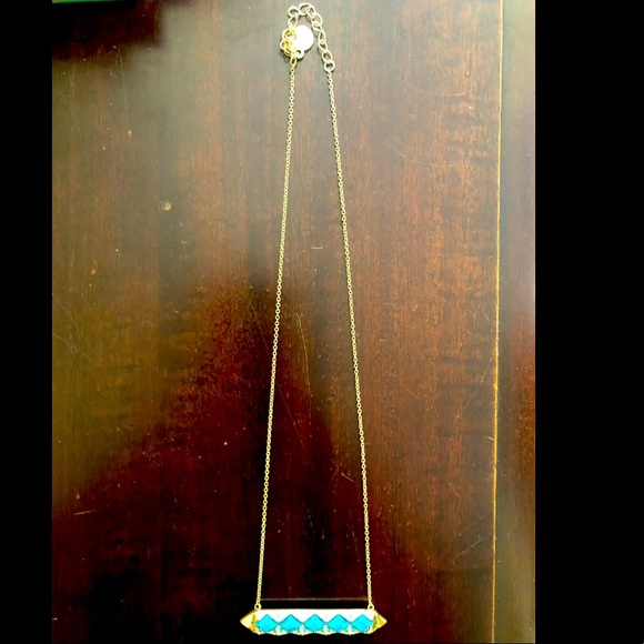 House of Harlow 1960 Rectangular Turquoise and Gold Necklace - Picture 3 of 3
